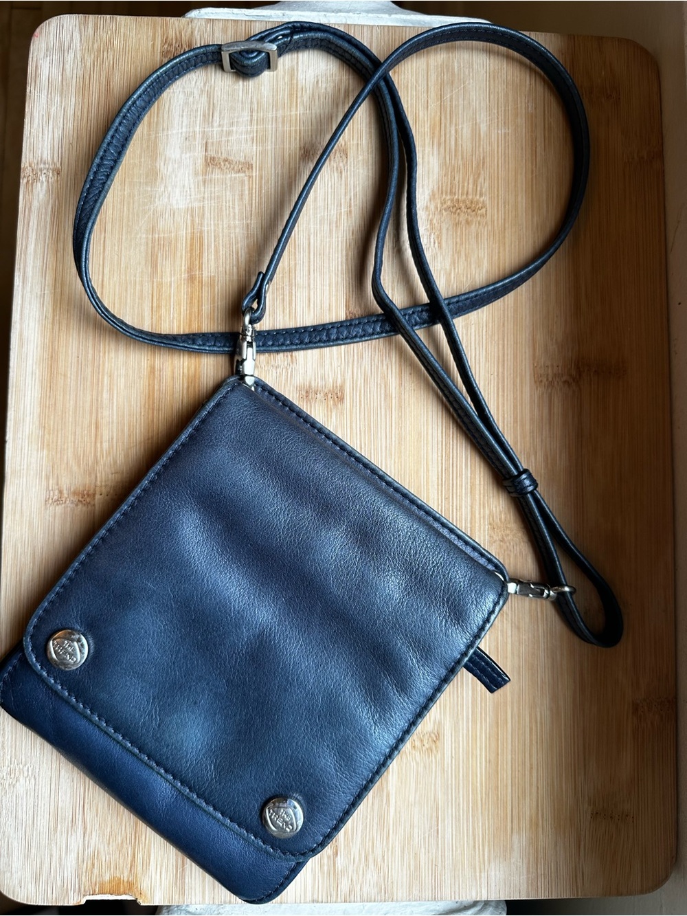 The Trend Navy Blue Italian Leather Crossbody Bag & Built-In Wallet